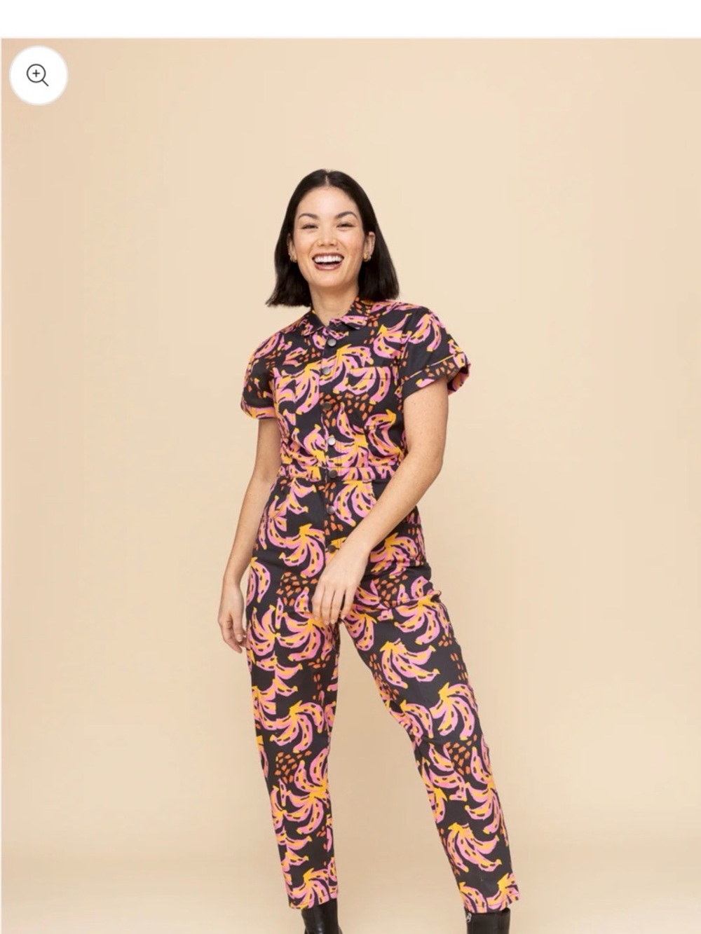 Abstract Pink & Orange Short-Sleeve Jumpsuit